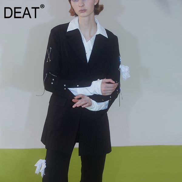 {deat} wide leg chains pants two piece suit notched neck long sleeve black loose fit women fashion spring autumn sf656 210421, White
{deat} wide leg chains pants two piece suit notched neck long sleeve black loose fit women fashion spring autumn sf656 210421, White