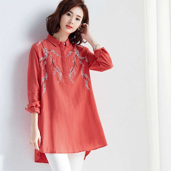 women's blouses & shirts spring arts style women long sleeve loose vintage embroidery cotton turn-down collar b chy1, White
women's blouses & shirts spring arts style women long sleeve loose vintage embroidery cotton turn-down collar b chy1, White