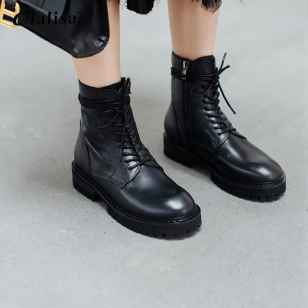 boots cialisa women shoes 2021 fashion winter design mid heel ankle genuine leather round toe lace up chuky boot, Black
boots cialisa women shoes 2021 fashion winter design mid heel ankle genuine leather round toe lace up chuky boot, Black