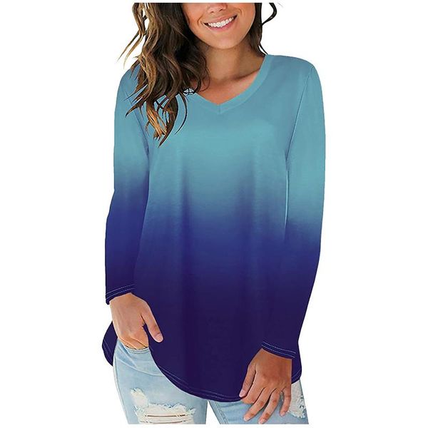 women's blouses & shirts gradient print casual blouse autumn long sleeve v-neck ladies loose tee shirt, White
women's blouses & shirts gradient print casual blouse autumn long sleeve v-neck ladies loose tee shirt, White