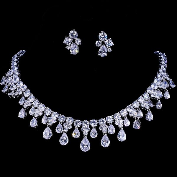 emmaya zircons white gold color cubic zirconia bridal wedding necklace and earring sets party gift, Black
emmaya zircons white gold color cubic zirconia bridal wedding necklace and earring sets party gift, Black