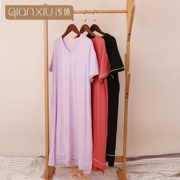 women's sleepwear summer bamboo fiber nightdress v-neck simple european home, Black;red
women's sleepwear summer bamboo fiber nightdress v-neck simple european home, Black;red