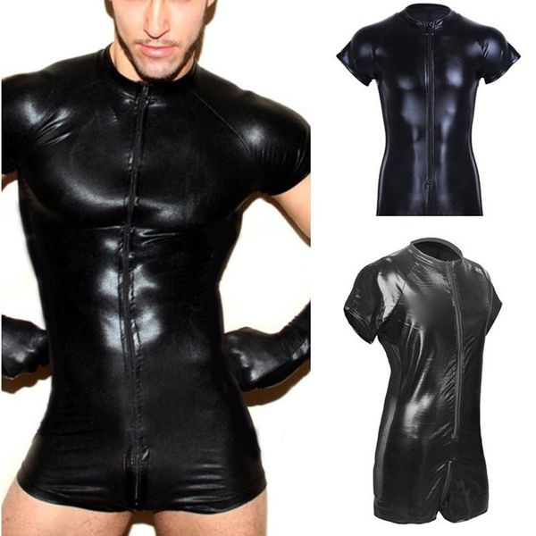 men faux leather jumpsuit front long zipper crotch vinyl bodysuit fetish costumes pu short pants night club exotic clubwear men's g-str, Black;brown
men faux leather jumpsuit front long zipper crotch vinyl bodysuit fetish costumes pu short pants night club exotic clubwear men's g-str, Black;brown