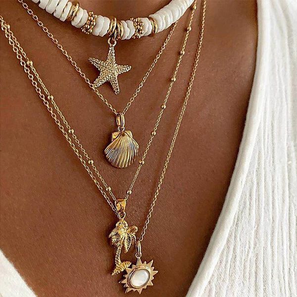pendant necklaces 2021 retro sun multilayer starfish shell necklace for women fashion soft pottery jewelry, Silver
pendant necklaces 2021 retro sun multilayer starfish shell necklace for women fashion soft pottery jewelry, Silver