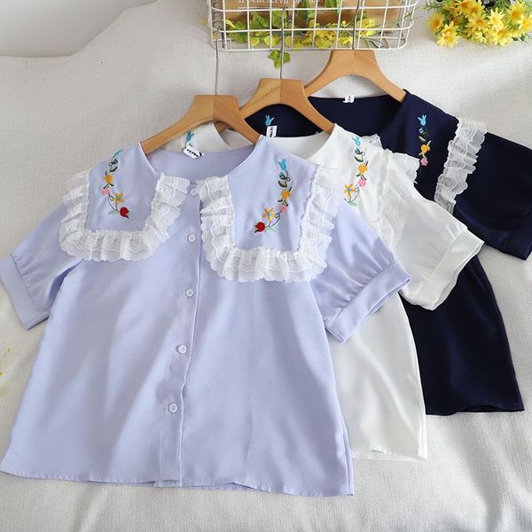 women's blouses & shirts 2021 summer shirt korean commuter doll collar embroidered lace puff sleeve slim casual female de654, White
women's blouses & shirts 2021 summer shirt korean commuter doll collar embroidered lace puff sleeve slim casual female de654, White