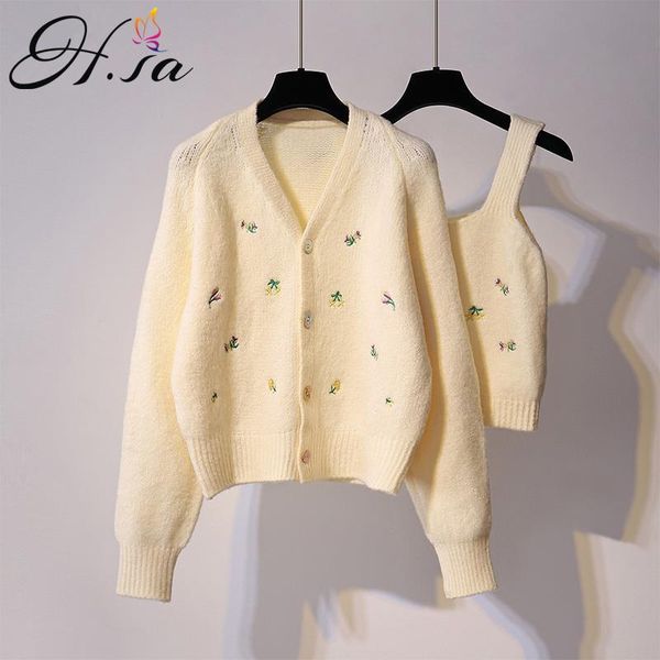 women's knits & tees h.sa women spring cardigans embroidery 2 pcs sweater vest and knitted suit loose knit clothing, White
women's knits & tees h.sa women spring cardigans embroidery 2 pcs sweater vest and knitted suit loose knit clothing, White
