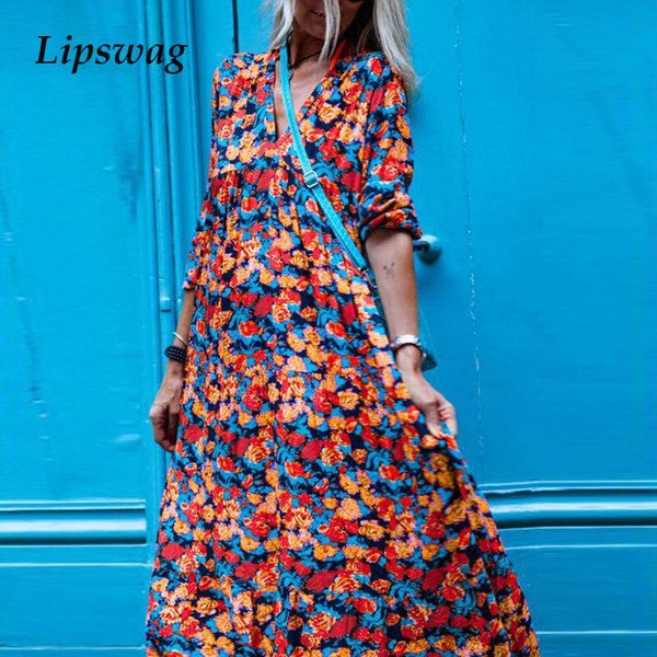 party dresses elegant v neck printed long dress lady fashion sleeve maxi women casual loose spring autumn vestido, White;black
party dresses elegant v neck printed long dress lady fashion sleeve maxi women casual loose spring autumn vestido, White;black