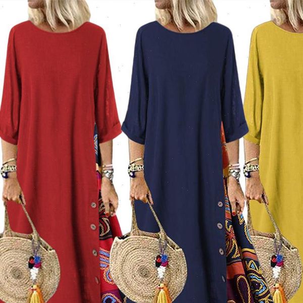 plus size women vintage womens dresses o neck 3 4 sleeve side printed loose long dress, Black;gray
plus size women vintage womens dresses o neck 3 4 sleeve side printed loose long dress, Black;gray