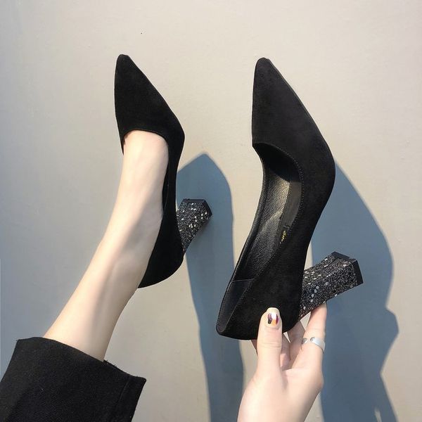 sandals autumn korean version of pointed suede high-heeled sequined with thick heels and slim single shoes, Black
sandals autumn korean version of pointed suede high-heeled sequined with thick heels and slim single shoes, Black