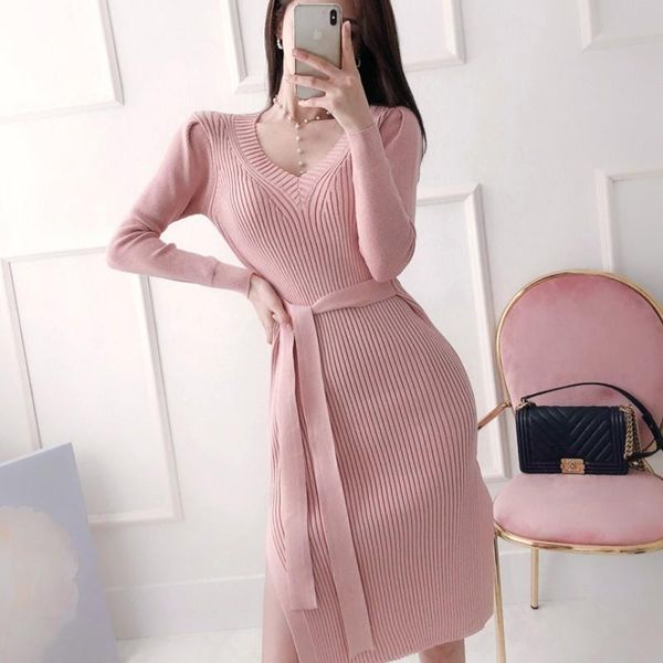 casual dresses korean ladies v-neck long sleeve pink sweater dress 2021 autumn winter elegant lace up knitted vestidos, Black;gray
casual dresses korean ladies v-neck long sleeve pink sweater dress 2021 autumn winter elegant lace up knitted vestidos, Black;gray