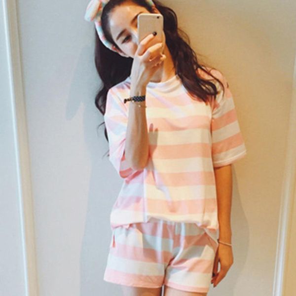women sleepwear short sleeve set lady two pieces stripe nightwear shorts housewear milk silk pajamas stripes, Black;red
women sleepwear short sleeve set lady two pieces stripe nightwear shorts housewear milk silk pajamas stripes, Black;red
