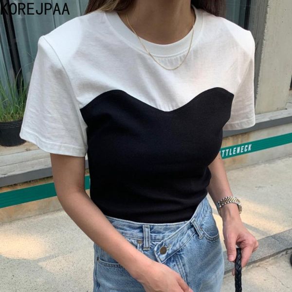 women's t-shirt korejpaa women 2021 summer ladies korea chic casual round neck contrast color design slim fit thin short sleeve pullove, White
women's t-shirt korejpaa women 2021 summer ladies korea chic casual round neck contrast color design slim fit thin short sleeve pullove, White