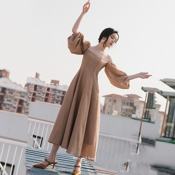summer women vintage solid color square collar elegant korea chic office work ol dresses female puff sleeve party vestidos 210514, Black;gray
summer women vintage solid color square collar elegant korea chic office work ol dresses female puff sleeve party vestidos 210514, Black;gray