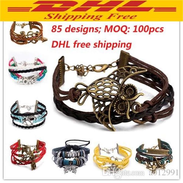 shipping dhl 85 designs leather bracelet antique cross anchor love peach heart owl bird believe pearl knitting bronze charm bracelets, Golden;silver
shipping dhl 85 designs leather bracelet antique cross anchor love peach heart owl bird believe pearl knitting bronze charm bracelets, Golden;silver
