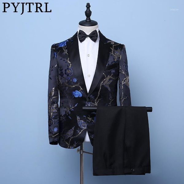 mens stylish royal blue embroidery birds floral pattern suits wedding groom slim fit tuxedo stage singer costume homme men's & blazers, White;black
mens stylish royal blue embroidery birds floral pattern suits wedding groom slim fit tuxedo stage singer costume homme men's & blazers, White;black