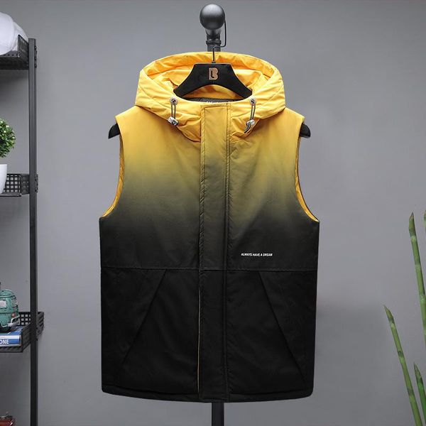 men's vests 2021 autumn winter cotton-padded hood vest fashion gradient color waistcoat thick warm sleeveless jacket zippercoat, Black;white
men's vests 2021 autumn winter cotton-padded hood vest fashion gradient color waistcoat thick warm sleeveless jacket zippercoat, Black;white