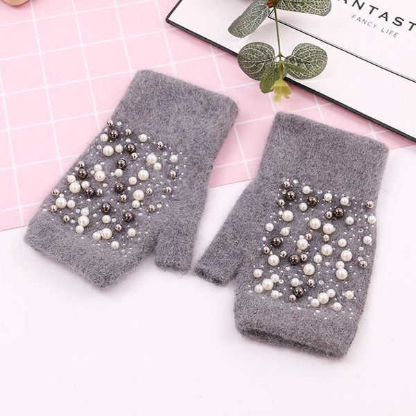 five fingers gloves fashion pearl half finger fingerless mittens for women warm soft plush short wrist winter casual glove, Blue;gray
five fingers gloves fashion pearl half finger fingerless mittens for women warm soft plush short wrist winter casual glove, Blue;gray