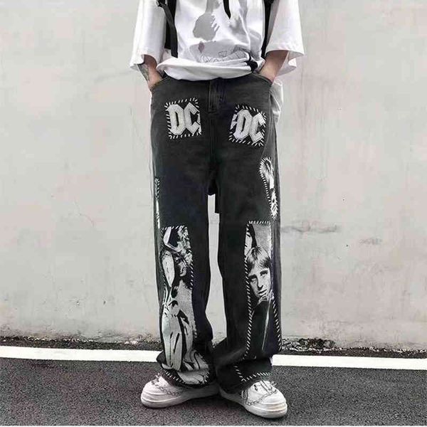 men's jeans casual para homens, alta rua, retrô, banda de rock, patches, estampados, jeans, gran, pernas largas, calças, casais, roupa, Blue
men's jeans casual para homens, alta rua, retrô, banda de rock, patches, estampados, jeans, gran, pernas largas, calças, casais, roupa, Blue
