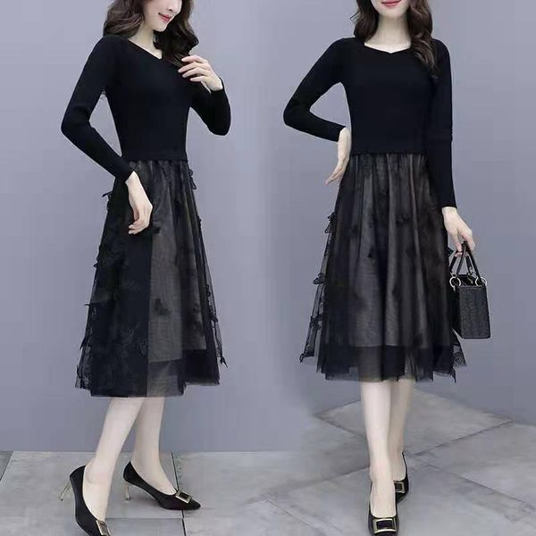 casual dresses 2021 female autumn and winter knitted stitching mesh fake two-piece square neck temperament thin black bottoming dress, Black;gray
casual dresses 2021 female autumn and winter knitted stitching mesh fake two-piece square neck temperament thin black bottoming dress, Black;gray