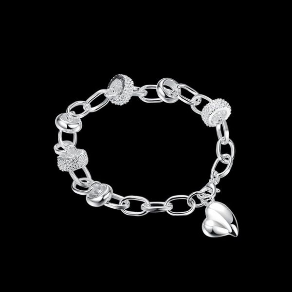 link, chain 925 silver bracelets for women solid peach heart charms circle links bracelet bangle fashion jewelry, Black
link, chain 925 silver bracelets for women solid peach heart charms circle links bracelet bangle fashion jewelry, Black