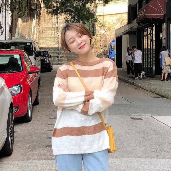 women's sweaters clothing striped long sleeve pullovers knitted fashion brand loose casual sweet korean style spring fall, White;black
women's sweaters clothing striped long sleeve pullovers knitted fashion brand loose casual sweet korean style spring fall, White;black