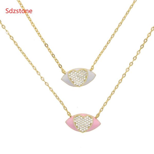 chains sdzstone white pink enamel and zircon heart necklace french evil eye shape korean simple female short necklaces for women, Silver
chains sdzstone white pink enamel and zircon heart necklace french evil eye shape korean simple female short necklaces for women, Silver