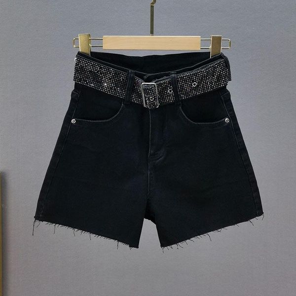 women's jeans black denim pants 2021 summer high waist drilling belt straight shorts stretch women mujer, Blue
women's jeans black denim pants 2021 summer high waist drilling belt straight shorts stretch women mujer, Blue