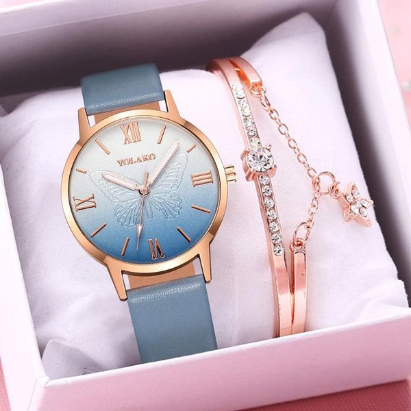 wristwatches women gradient butterfly dial watch bracelet set luxury ladies leather quartz roma gift clock relogio feminino, Slivery;brown
wristwatches women gradient butterfly dial watch bracelet set luxury ladies leather quartz roma gift clock relogio feminino, Slivery;brown