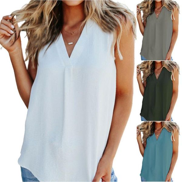 women's t-shirt womens ladies v neck tees sleveless blouse plain loose vest casual summer, White
women's t-shirt womens ladies v neck tees sleveless blouse plain loose vest casual summer, White