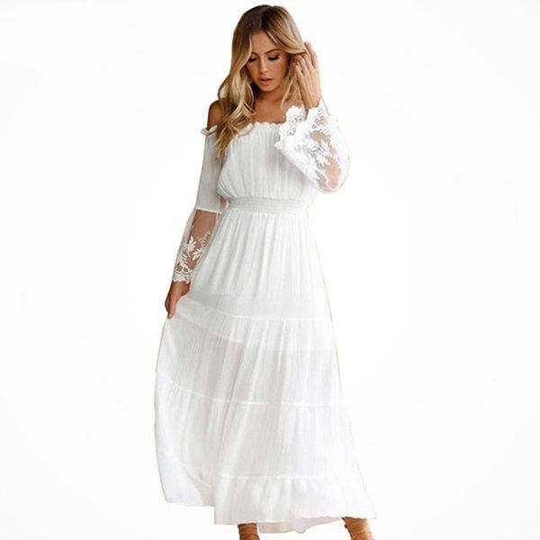 casual dresses white off the shoulder beach sundress flare long sleeve splice lace women autumn, Black;gray
casual dresses white off the shoulder beach sundress flare long sleeve splice lace women autumn, Black;gray