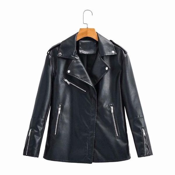 women's leather & faux brand autumn women jacket casual loose soft pu motorcycle punk coat female zipper oversized outerwear, Black
women's leather & faux brand autumn women jacket casual loose soft pu motorcycle punk coat female zipper oversized outerwear, Black