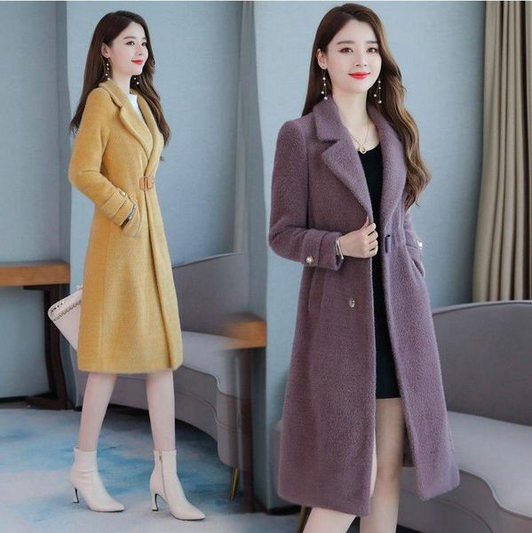 women's wool & blends temperament fashion gold mink 2021 winter mid - long coat korean slim imitation velvet women coats, Black
women's wool & blends temperament fashion gold mink 2021 winter mid - long coat korean slim imitation velvet women coats, Black