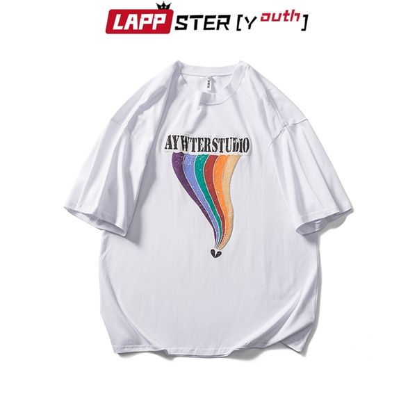 men rainbow print harajuku oversized t-shirts summer mens japanese streetwear t shirt male fashion black tee 210420, White;black
men rainbow print harajuku oversized t-shirts summer mens japanese streetwear t shirt male fashion black tee 210420, White;black