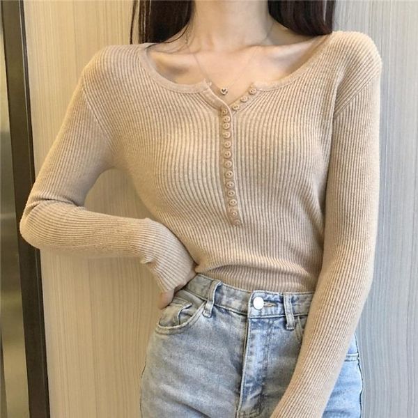 single-breasted long-sleeved sweater women's bottoming shirt solid color was thin inside knit women pullovers sweaters, White;black
single-breasted long-sleeved sweater women's bottoming shirt solid color was thin inside knit women pullovers sweaters, White;black