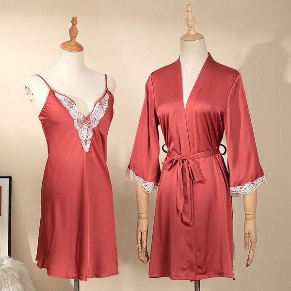 women's sleepwear 2021 silky satin 2pcs robe set for women lace patchwork intimate lingerie nighty&robe suit soft kimono bathrobe gown, Black;red
women's sleepwear 2021 silky satin 2pcs robe set for women lace patchwork intimate lingerie nighty&robe suit soft kimono bathrobe gown, Black;red