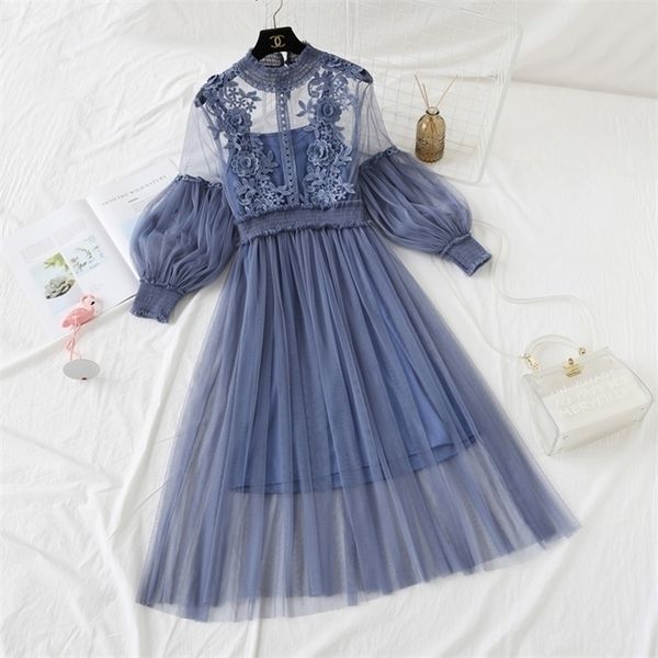 women fashion dress stand collar lantern sleeve mesh dress see-through lace embroidery fairy dress femme vestidos robe, Black;gray
women fashion dress stand collar lantern sleeve mesh dress see-through lace embroidery fairy dress femme vestidos robe, Black;gray