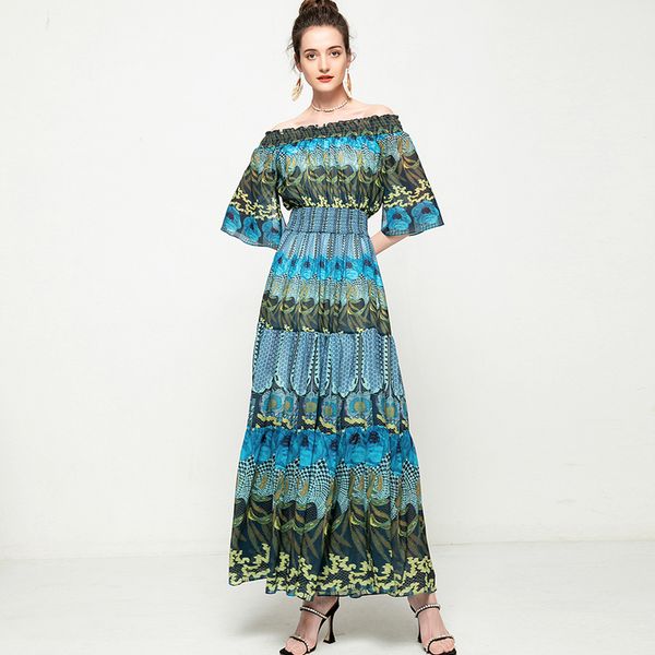 women's runway dresses slash neckline short sleeves off the shoulder printed fashion long dress vestidos, Black
women's runway dresses slash neckline short sleeves off the shoulder printed fashion long dress vestidos, Black