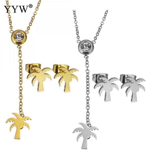 earrings & necklace fashion stainless steel palm tree shape jewelry set rhinestone pendant stud earring gold color plated for woman party, Silver
earrings & necklace fashion stainless steel palm tree shape jewelry set rhinestone pendant stud earring gold color plated for woman party, Silver