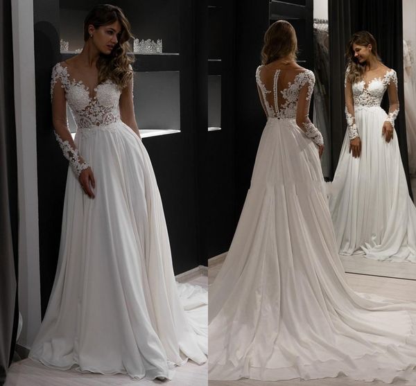 exquisite lace appliqued a line chiffon bridal gowns jewel neck shiny sequins illusion long sleeves wedding dresses buttons back summer beac, White
exquisite lace appliqued a line chiffon bridal gowns jewel neck shiny sequins illusion long sleeves wedding dresses buttons back summer beac, White