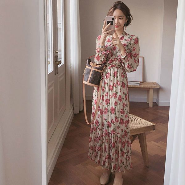 women chiffon dress v-neck floral print a-line ruffles female party vintage flare sleeve long vestidos femme spring 210423, Black;gray
women chiffon dress v-neck floral print a-line ruffles female party vintage flare sleeve long vestidos femme spring 210423, Black;gray