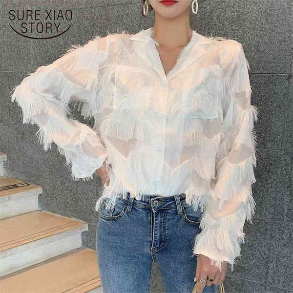 spring long sleeve women shirts blouses vintage solid white single-breasted feather tassel chiffon shirt 12692 210421
spring long sleeve women shirts blouses vintage solid white single-breasted feather tassel chiffon shirt 12692 210421