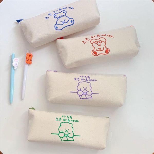pencil bags kawaii embroidery bear case student girl cute canvas bag simple zipper pen storage school kids supplies
pencil bags kawaii embroidery bear case student girl cute canvas bag simple zipper pen storage school kids supplies