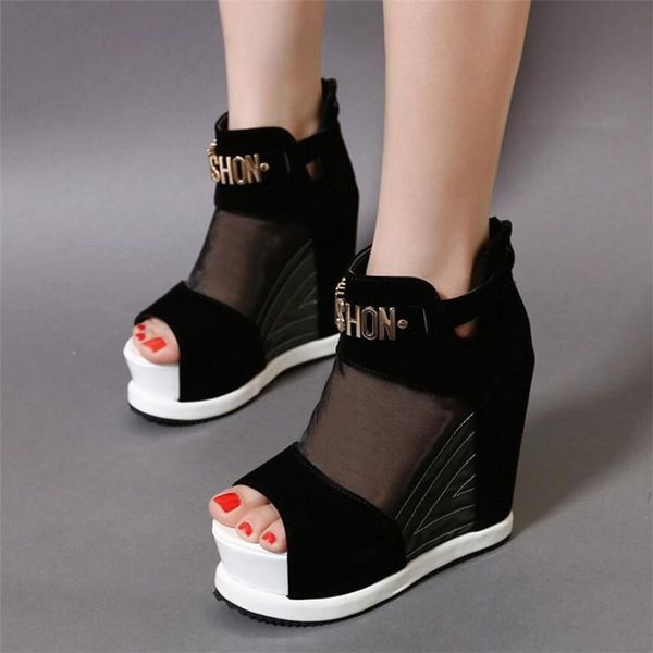 dress shoes 2021 flock wedges platform sandals women summer 13cm high heels fish mouth hollow out woman thick bottom zip, Black
dress shoes 2021 flock wedges platform sandals women summer 13cm high heels fish mouth hollow out woman thick bottom zip, Black