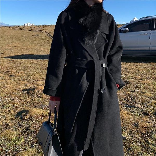 women's wool & blends high-end hand-stitched cashmere women double-sided coat long woolen retro double-breasted jacket +belt, Black
women's wool & blends high-end hand-stitched cashmere women double-sided coat long woolen retro double-breasted jacket +belt, Black