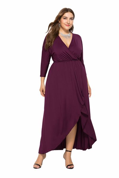 Autumn and winter sexy V-neck dress with pleated bat sleeves buttocks solid color split large size, Black
Autumn and winter sexy V-neck dress with pleated bat sleeves buttocks solid color split large size, Black