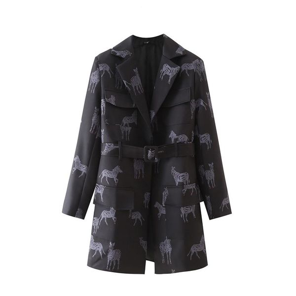 women's suits & blazers women fashion zebra animal print casual long suit jacket with belt office lady coat sleeve pockets chic female, White;black
women's suits & blazers women fashion zebra animal print casual long suit jacket with belt office lady coat sleeve pockets chic female, White;black
