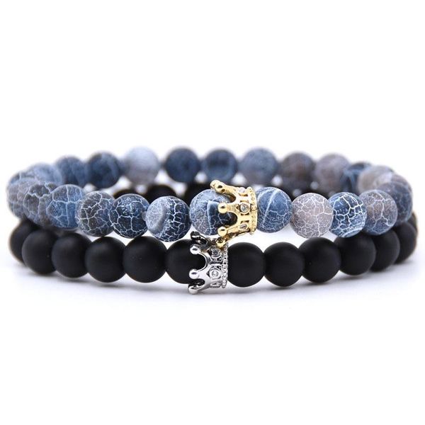 charm bracelets 2pcs/set elegant&noble 8mm frosted stone bead pave cz crown couple distance bracelet jewelry men&lady classic, Golden;silver
charm bracelets 2pcs/set elegant&noble 8mm frosted stone bead pave cz crown couple distance bracelet jewelry men&lady classic, Golden;silver