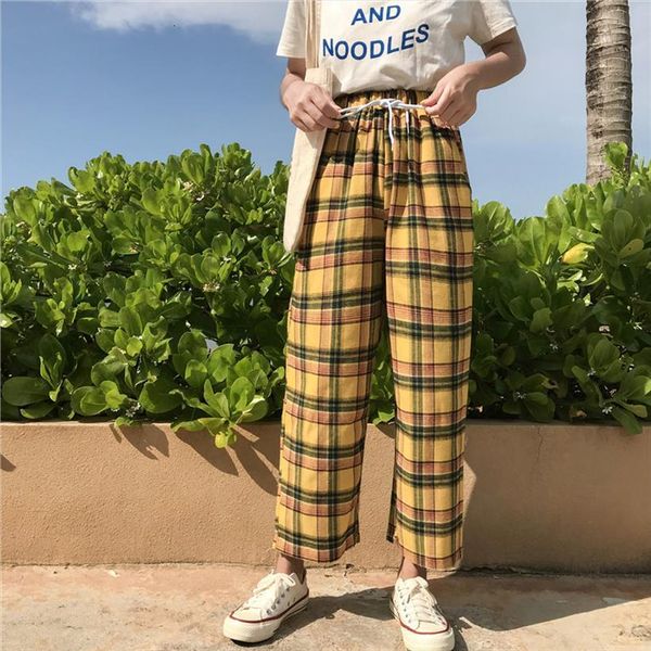 pantalones vintage yellow plaid women capri japanese harajuku summer casual drawstring ankle length loose wide leg cotton, Black;white
pantalones vintage yellow plaid women capri japanese harajuku summer casual drawstring ankle length loose wide leg cotton, Black;white