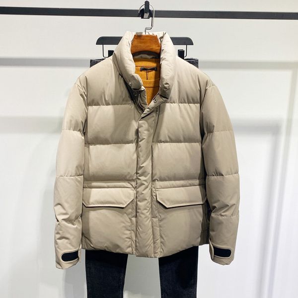 men's winter korean loose short stand collar 90 white duck down khaki tooling jacket, Black
men's winter korean loose short stand collar 90 white duck down khaki tooling jacket, Black