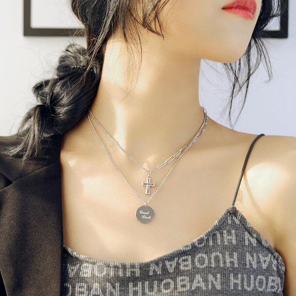 pendant necklaces necklace for women jewelry stainless steel sweater chain titanium round cross sale, Silver
pendant necklaces necklace for women jewelry stainless steel sweater chain titanium round cross sale, Silver